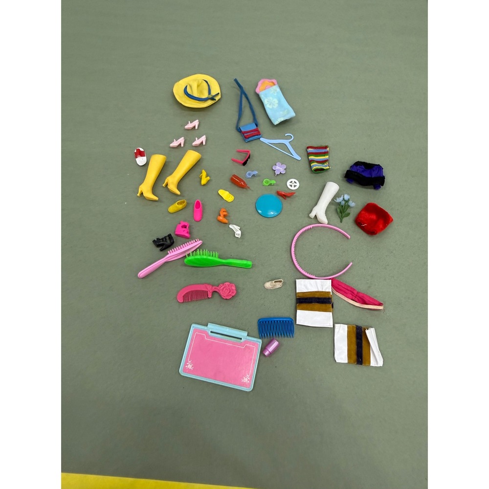 Vintage Barbie Doll Accessories Lot Shoes Clothes Brushes Mirror Hat Boots